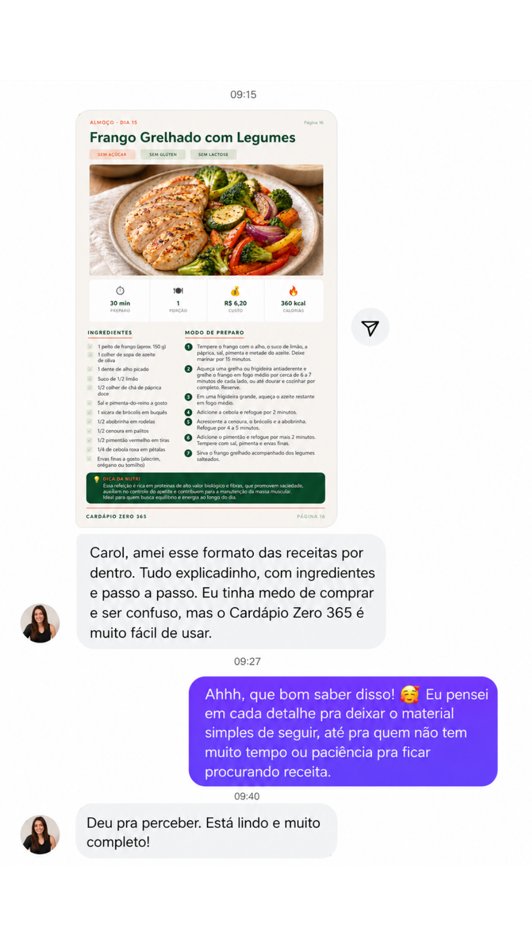 Depoimento real de cliente — WhatsApp/DM