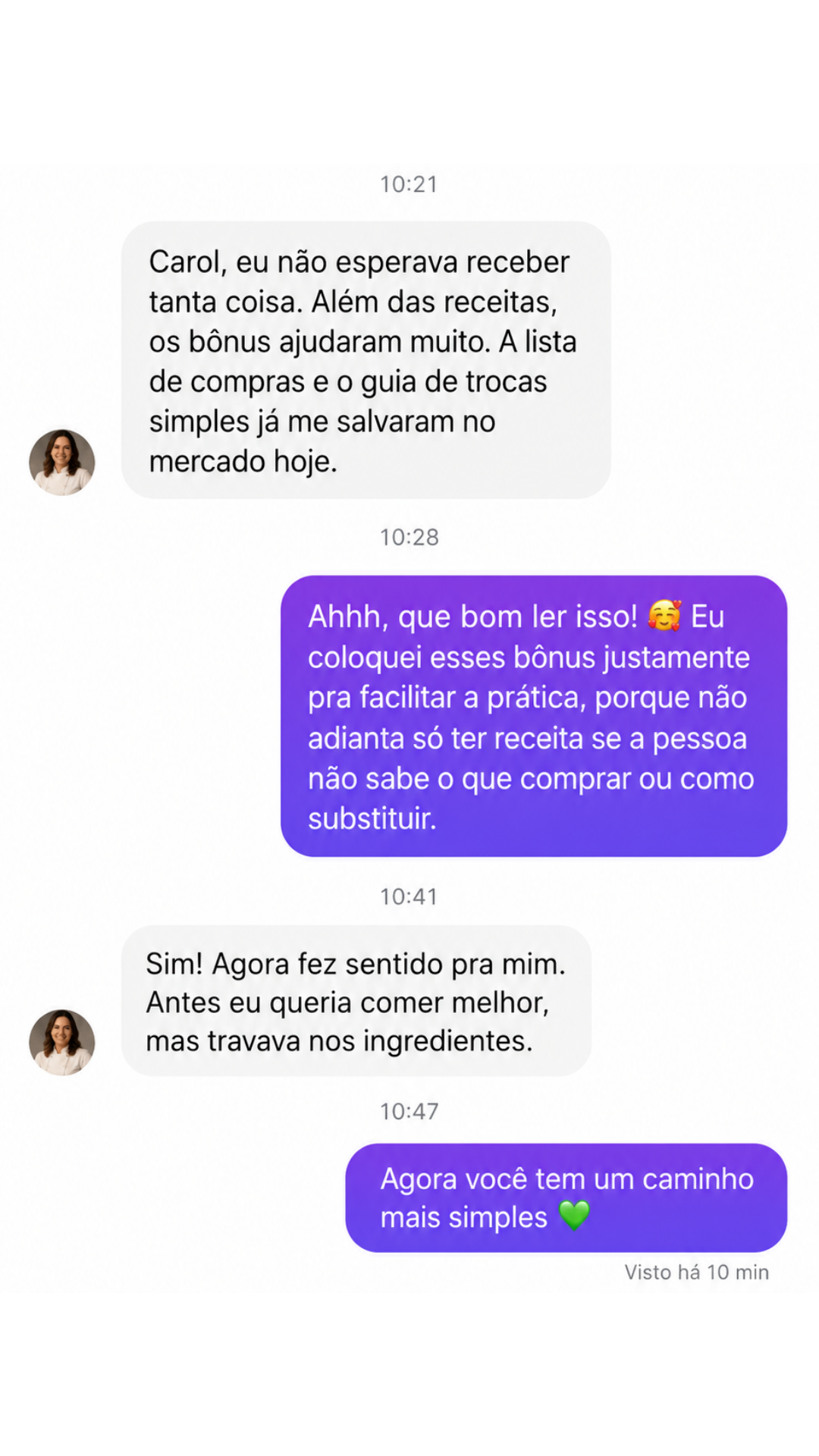 Depoimento real de cliente — WhatsApp/DM