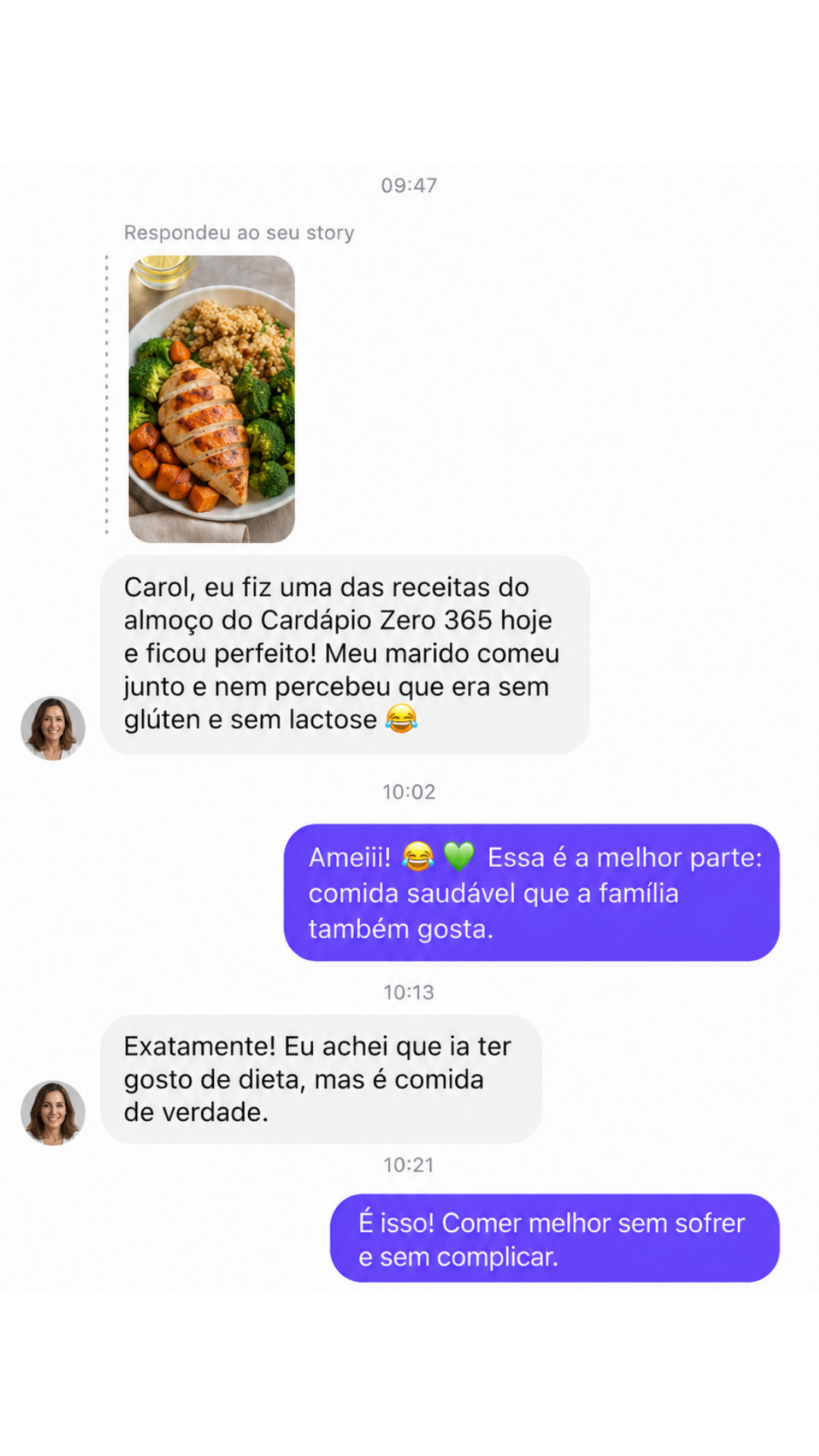 Depoimento real de cliente — WhatsApp/DM