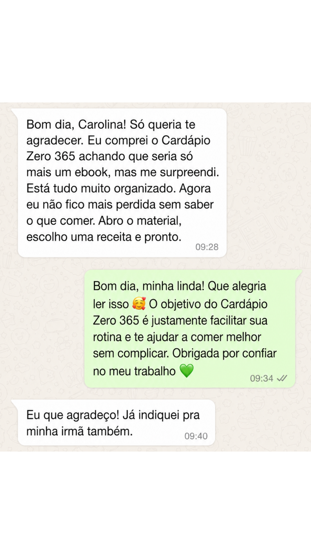 Depoimento real de cliente — WhatsApp/DM